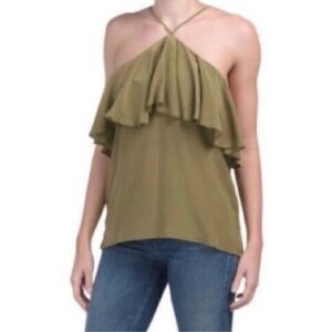 Chaser top medium sleeveless green ruffle shirt blouse